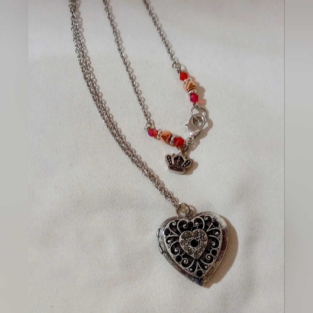 Rhinestone Heart Locket Necklace